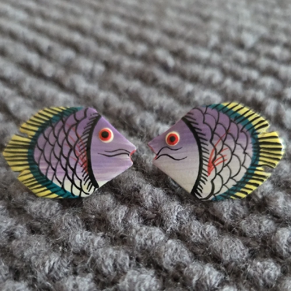 Purple and Yellow Fish Earrings